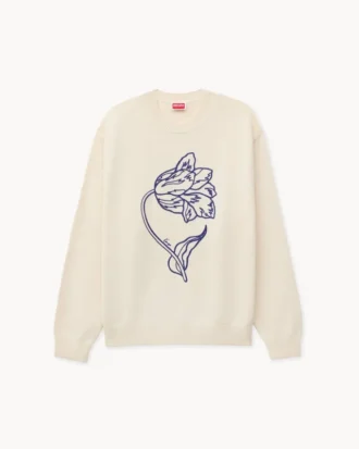 Bestickter Pullover „Kenzo Tulip“ aus Wolle und Baumwolle