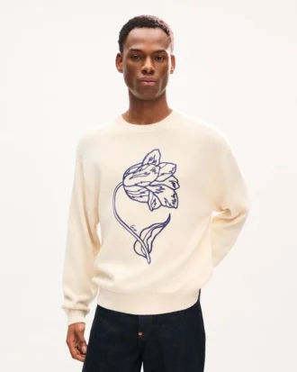 Bestickter Pullover „Kenzo Tulip“ aus Wolle und Baumwolle
