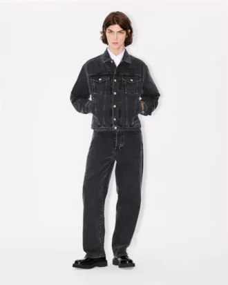Truckerjacke mit „Boke Flower“-Stickerei aus japanischem Denim