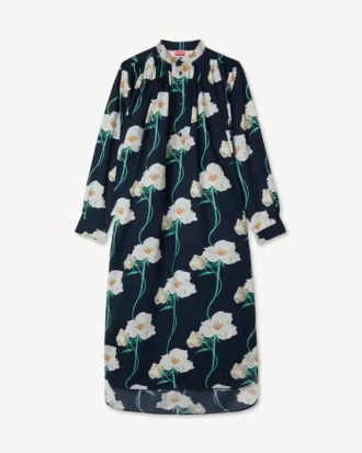 Kenzo Archive Rose‘ Oversized-Plisseekleid aus Baumwolle und Seide