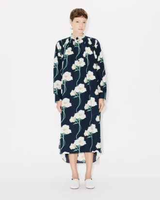 Kenzo Archive Rose‘ Oversized-Plisseekleid aus Baumwolle und Seide
