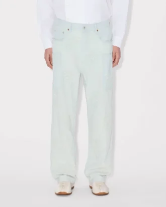 „Kenzo Cartoon“ bestickte Cargo-Jeans im Monkey-Fit aus stone-bleached Chambray