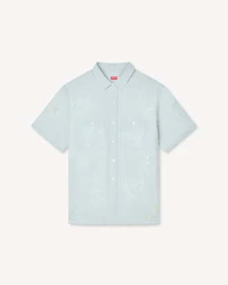 „Kenzo Cartoon“ besticktes Kurzarmhemd aus Stone Bleach Chambray
