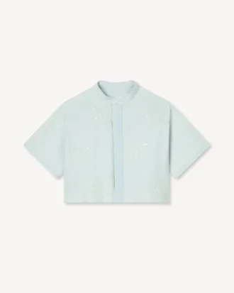 „Kenzo Cartoon“ besticktes Kurzarmhemd aus Stone Bleach Chambray