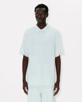 „Kenzo Cartoon“ besticktes Kurzarmhemd aus Stone Bleach Chambray
