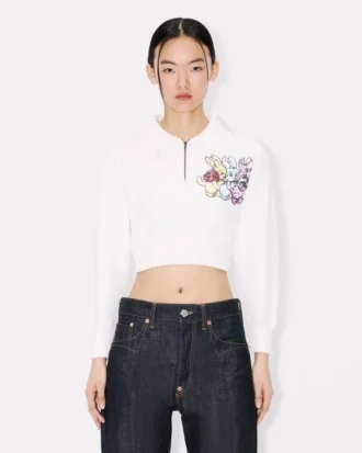 „Kenzo Cartoon“ besticktes, kurzes Polo-Sweatshirt aus Baumwolle
