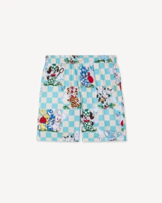 „Kenzo Cartoon“ Elastische Shorts aus Baumwoll-Seersucker