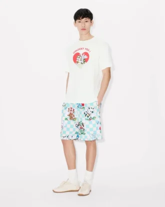 „Kenzo Cartoon“ Elastische Shorts aus Baumwoll-Seersucker