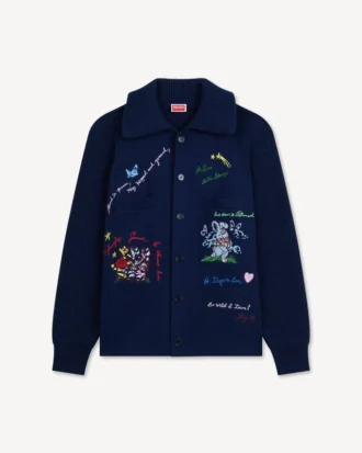 „Kenzo Cartoon“ Verzierter Cardigan aus Woll-Baumwollmischung