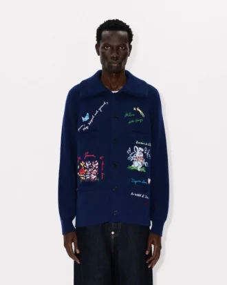 „Kenzo Cartoon“ Verzierter Cardigan aus Woll-Baumwollmischung