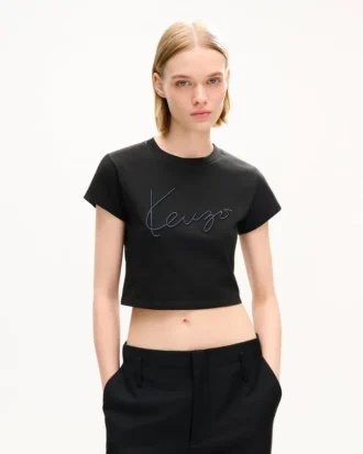 „Kenzo Signature“ besticktes, kurzes T-Shirt aus Baumwolle