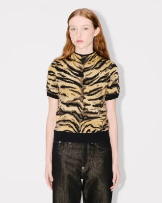 Kenzo Tiger‘ Top mit Stehkragen aus Baumwoll-Wollmischung
