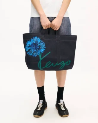 Kenzo Tulip‘ Große Tragetasche aus denimähnlichem Twill