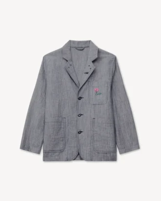 „Kenzo Tulip“ leichte Arbeitsjacke aus gewaschenem Denim aus Leinenmischgewebe