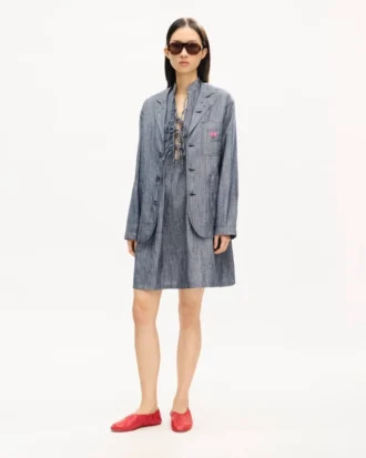 „Kenzo Tulip“ leichte Arbeitsjacke aus gewaschenem Denim aus Leinenmischgewebe
