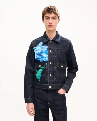 Kenzo Tulip‘ Slim-Fit-Truckerjacke mit Falten aus japanischem Denim