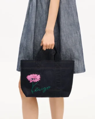Kleine „Kenzo Tulip“-Tragetasche aus denimähnlichem Twill