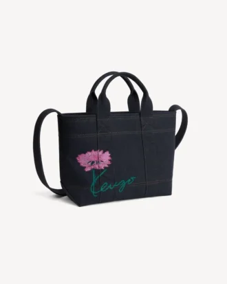 Kleine „Kenzo Tulip“-Tragetasche aus denimähnlichem Twill