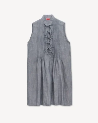 Kurzes Kleid aus gewaschenem Denim aus Leinenmischung