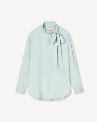 Oversized-Hemd mit Schleife aus Stone Bleach Chambray