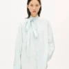Oversized-Hemd mit Schleife aus Stone Bleach Chambray