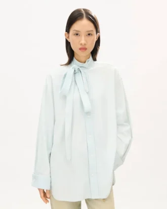 Oversized-Hemd mit Schleife aus Stone Bleach Chambray