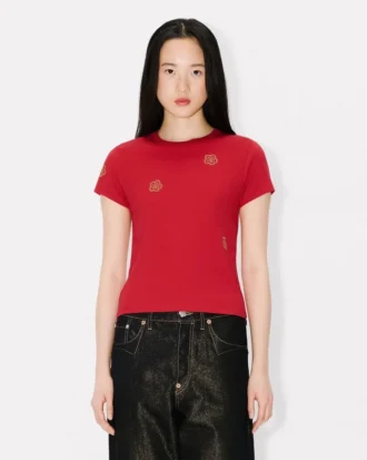 T-Shirt aus Baumwolle mit „Boke Flower“-Stickerei
