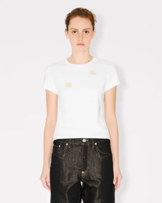 T-Shirt aus Baumwolle mit „Boke Flower“-Stickerei