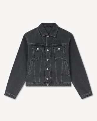 Truckerjacke mit „Boke Flower“-Stickerei aus japanischem Denim