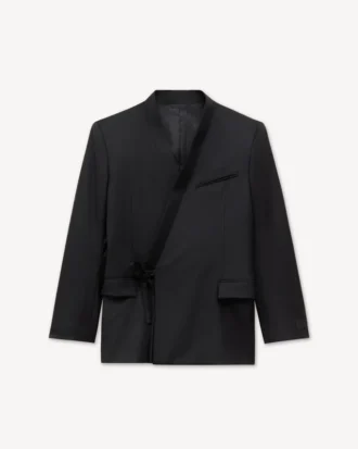 Zweireihige, taillierte Kimono-Jacke aus Schurwolle